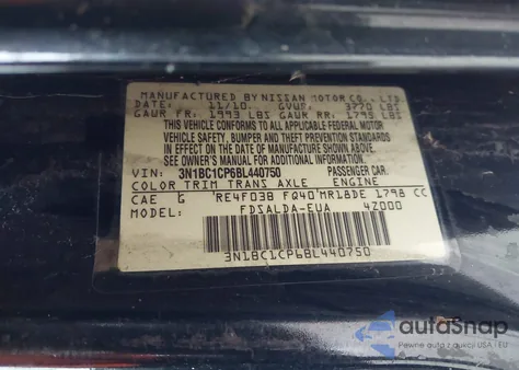 2011 Nissan Versa 1.8S z USA, uszkodzony, nr VIN 3N1BC1CP6BL440750